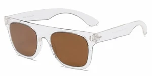 Classic Flat Top Square Sunglasses Retro Crystal Clear Frame Brown Lens S30 - Picture 1 of 4