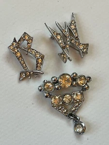 Vintage Lot of Art Deco Style Clear Rhinestone Initial Letter B or W & Silverton - Picture 1 of 13