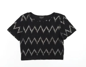 Topshop Womens Black Geometric Polyester Cropped T-Shirt Size 10 Round Neck - Picture 1 of 10
