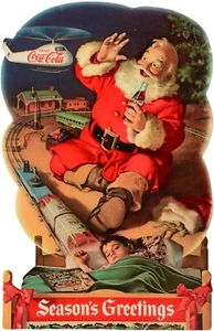 COCA COLA SANTA CLAUS BOY DREAMS 20" HEAVY DUTY USA METAL COKE ADVERTISING SIGN - Picture 1 of 1