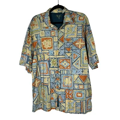 Bamboo Cay 男式纽扣衬衫花卉夏威夷热带棉多色 Xl — 第 1/4 张图片