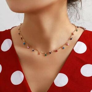 Colourful Crystal Beads Necklace Choker Stone Jewellery Gold Silver
