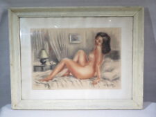 Ayot Antique Painting Charcoal Chalk Pretty Young Naked Woman Date 1945 Xx Th