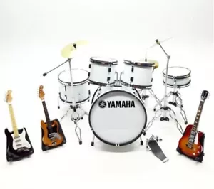 Miniature Drum Set Rocker White + 3 Guitars Musical Instrument 1/6 Display Gift - Picture 1 of 4