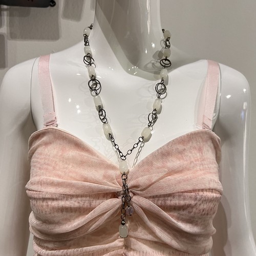 VETEMENTS Collana in cotta di catena fatta a mano con ciondolo perle di vetro artistico bianco