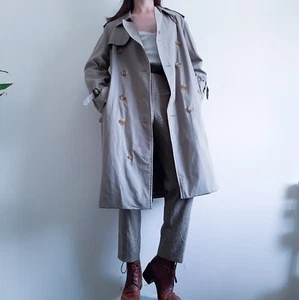 Burberrys Green Trench Coat Double Breasted Made in England Unisex Coat Size M - Picture 1 of 21