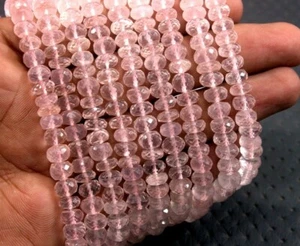 High quality 13" Long Natural Rose Quartz Faceted Rondelle Beads Size 7-7.5 MM - Picture 1 of 8