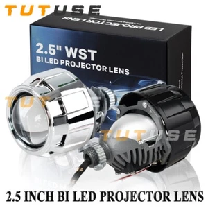 Mini Headlight 2.5 inch Bi LED Projector Lens+Silver Shrouds Retrofit Universal - Picture 1 of 12
