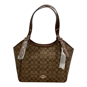 Borsa a tracolla Coach Signature Meadow in kaki con sella bordo marrone e oro - Nuova con etichette - Foto 1 di 5