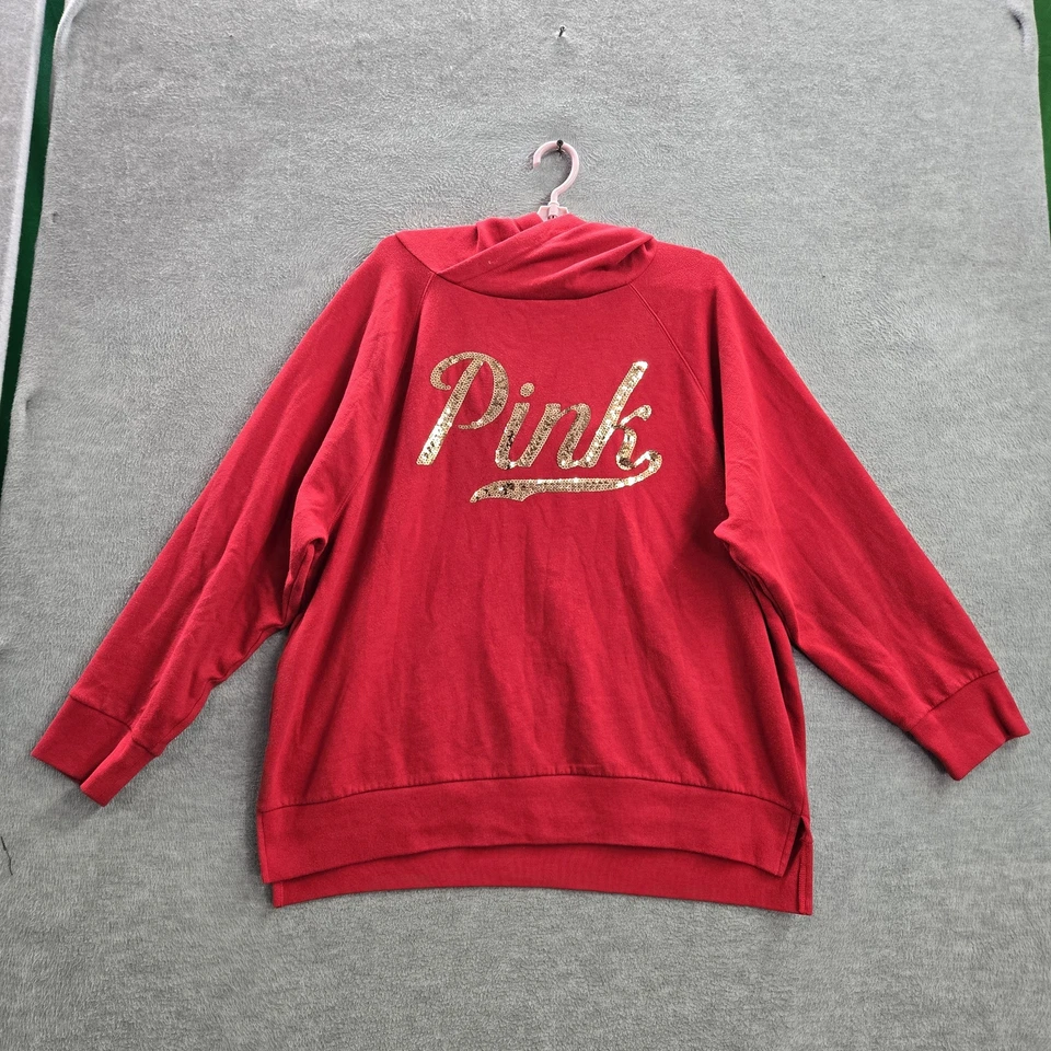 Sudadera con Capucha ROSA L Roja Lentejuelas Bling Manga Larga Mezcla Algodón Foto 1 de 4