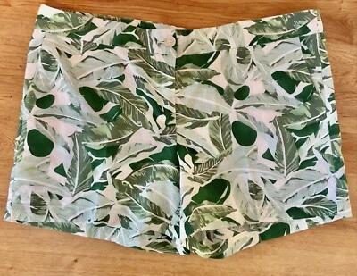 NWOT Saint Tropez West Linen Shorts White Green Palm Shorts Size 12 Linen Blend - Imagem 1 de 4