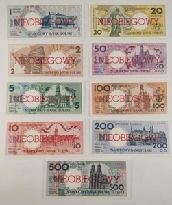 Poland Set 9 Pcs 1 - 500 Zlotych P164 - P172 Unissued 1990 UNC Overprint - Picture 1 of 3