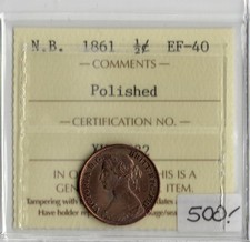 New Brunswick 1861 1/2 Half Cent ICCS Certified EF-40 Polished XUV 732