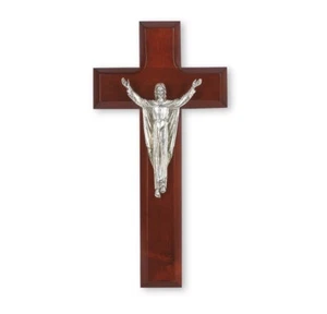 Cruz de cerezo oscuro de 8 pulgadas con un cuerpo de Cristo resucitado con acabado plateado italiano - Imagen 1 de 1