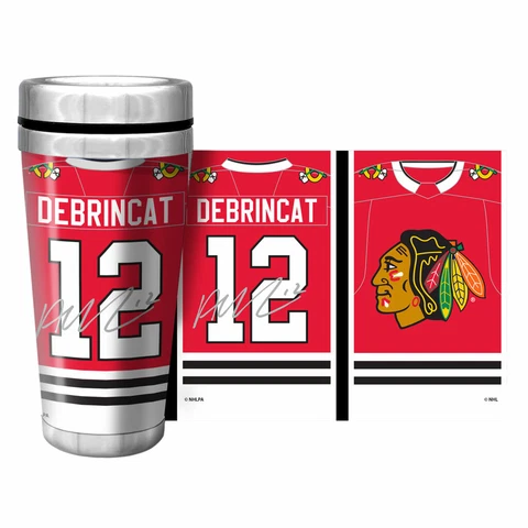 Alex DeBrincat Chicago Blackhawks NHL Jersey Wrap Travel Mug w/Replica Autograph Cover