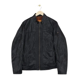Hugo Boss Leather Jacket Mens Size 42 Black Bomber Full Zip Regular Fit - Picture 1 of 15