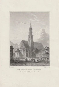 c1850 Bozen Dom Maria Himmelfahrt Bolzano Südtirol Italien Stahlstich-Ansicht - Imagen 1 de 1