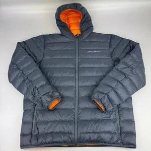 Chaqueta acolchada Eddie Bauer para hombre talla L EB650 con capucha azul pizarra naranja - Imagen 1 de 10