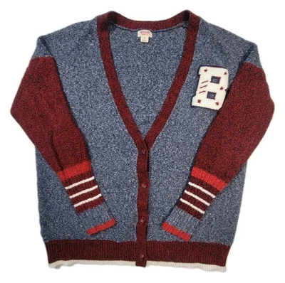 Cárdigan Mossimo para mujer M azul borgoña letra universitaria B tejido chenilla... Foto 1 de 4