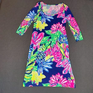 Lilly Pulitzer Kenzie Dress Resort Navy Travelers Palm Multicolor Women's S - Picture 1 of 16