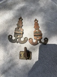 Antique Vintage Hardware Solid Brass Strap Hinges Latch Fancy Ornate Ice Box - Picture 1 of 6