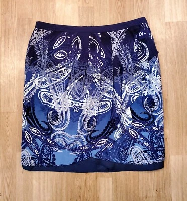 Falda Peter Nygard Azul Paisley Tulipán Dobladillo Envolvente Frontal Talla L Foto 1 de 4