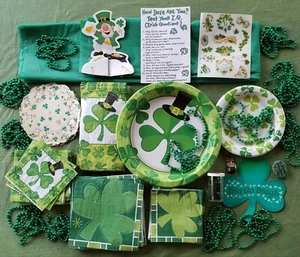 St Patricks Day Pack Plates Napkins Decor Beads confettii plastic table cloth - Picture 1 of 11