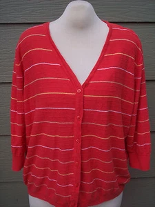 NorthCrest Cardigan Sweater Sz 3X 24W 26W Plus Red Striped Purl Vneck Womens Top - Picture 1 of 6