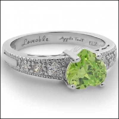 闪亮糖果戒指 可爱 苹果 绿色 心形 白金 纯银 925 尺寸 7 — 第 1/3 张图片