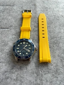 20mm YELLOW Vulcanized Rubber Strap OMEGA SEAMASTER Black Buckle - Picture 1 of 9