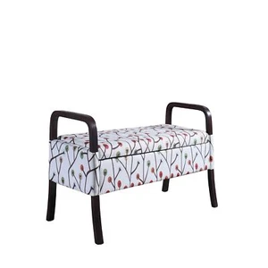 17" Dark Brown And Blue Upholstered 100% Polyester Floral Entryway Bench With... - Picture 1 of 8