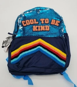 Blue Flip Sequin Cool to be Kind 16" Backpack 2 Compartment School Bag Book Bag - Picture 1 of 6