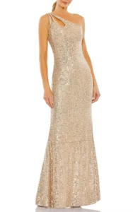 VESTIDO MAC DUGGAL 42029 LENTEJUELAS TIRAS COLUMNA UN HOMBRO DORADO talla 2 - Imagen 1 de 3