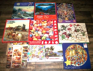 USED LOT OF 10 JIGSAW PUZZLES 750 600 550 & 500 PIECES CATS ELEPHANTS MEDUSA - Picture 1 of 11