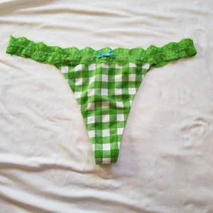 Victoria's Secret PINK Low-Rise V-String Thong Large Green White Plain VTG - Picture 1 of 4