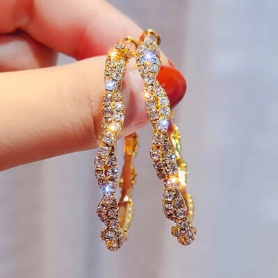 Большие женские серьги-кольца вокруг хрустальных сережек золото ювелирные изделия серебро 925 - Изображение 1 из 4