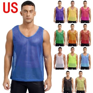 Men See-through Mesh Tank Top Vest Sleeveless Fishnet Muscle T-Shirt Clubwear - Picture 1 of 3
