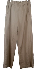 Ann Taylor Size L Linen Pant Wide Leg Khaki Lined Elastic High Waist Palazzo - Picture 1 of 6