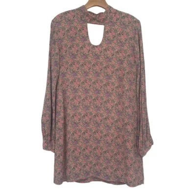 Lucy Love Dress Women's size Large pink purple floral  Long Sleeve V Neck - Image 1 of 4