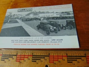 1936 Willard's Dinners Adv. post card- lots of vintage Automobiles - Picture 1 of 2