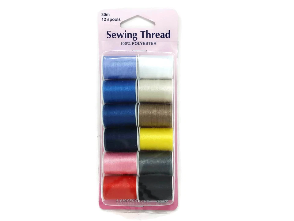 Hemline 12 X 30m Reels Spools of Sewing Thread Assorted Colours H998