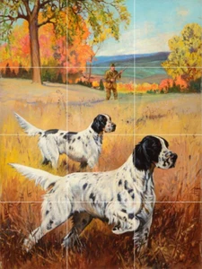 hunting with dog setter pointer game bird shooting ceramic tile mural backsplash - Picture 1 of 8