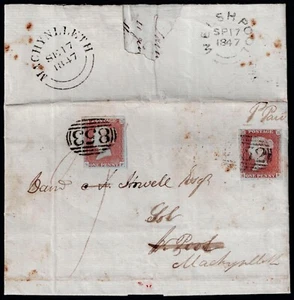 1847 1d Red HB 852 Welshpool Redirected 1d Red SF 4m 853 Machynlleth Contents - Picture 1 of 3