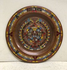  Mexico Mayan Aztec  Folk Art  Metal Decor Wall 8 inches Plate 
