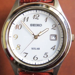 SEIKO V147-0AE0 Solar Stainless Steel Mens Watch with White Dial (JDM) Excellent - Picture 1 of 7