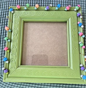 Beaded Decorative Painted Green Square Picture Frame 7.5" - Picture 1 of 4