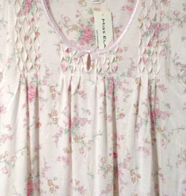 Nuevo MSRP $72 Camisón corto Miss Elaine tejido sedoso rosa rosa suave manga gorra 1X Foto 1 de 4