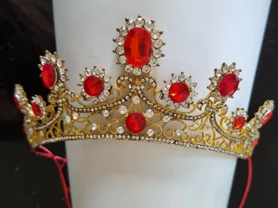 ELEGANT RETRO 60s ROYAL DESIGN RUBY DIAMONTE SET GOLD TIARA - image 1 of 4