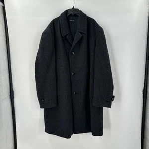 Stafford Mens Wool Overcoat 46 L Charcoal Gray Trench Coat Classic Jacket - Picture 1 of 14