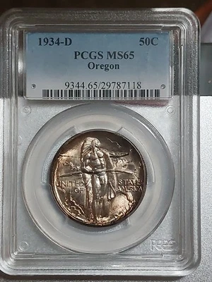 PQ PCGS  1934-D MS-65 50c Oregon Commemorative. Beautiful Color!! - Image 1 of 2
